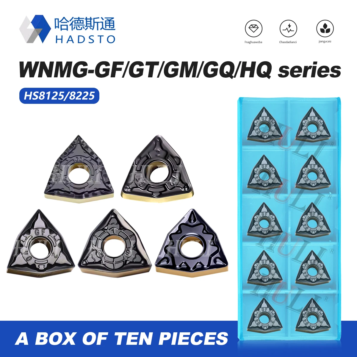 

HADSTO WNMG Dual Color Steel Special Series WNMG080404 08 12- HQ GF GT GM GQ HS8125 HS8225 CNC Lathe Tool Carbide Turning Blades