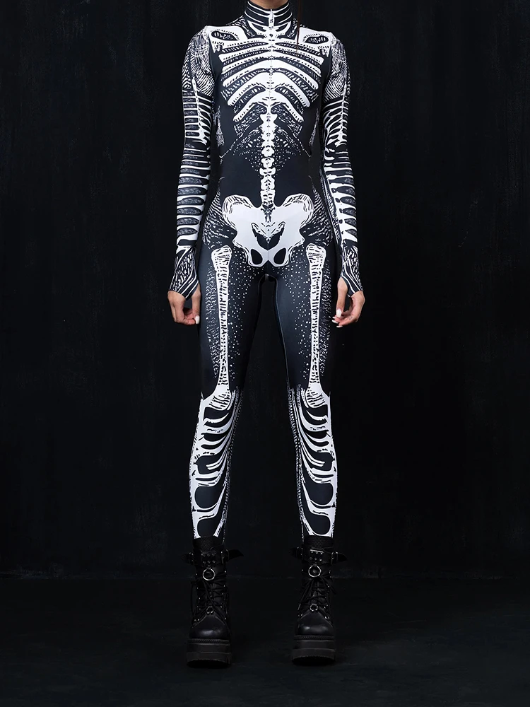 Couples Gray Imitation Skeleton Skull Morphsuit Halloween Role Play Jumpsuit Unisex For Carnival Party Festival Unique Costume