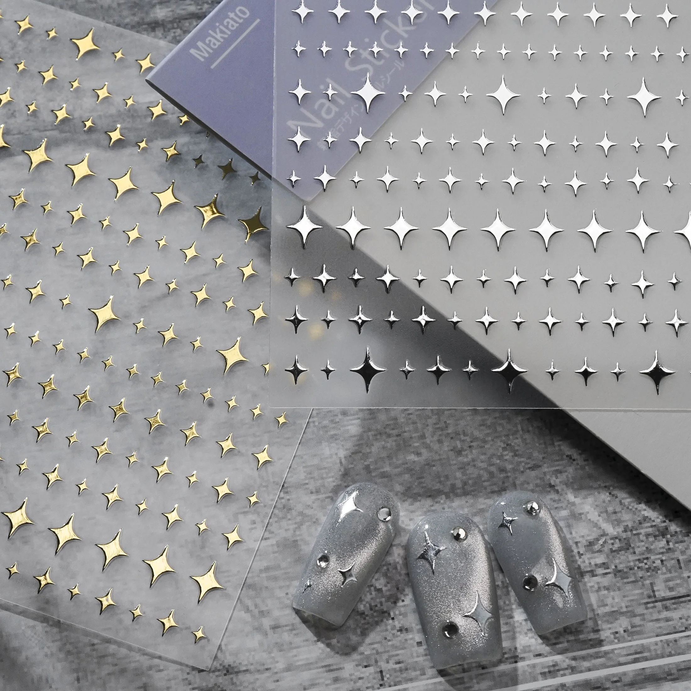 Autocollants pour ongles 3D en métal argent doré Starburst, 1 pièce, décalcomanies de décoration pour Nail Art français Y2K, pointes de Nail Art, charme pour ongles