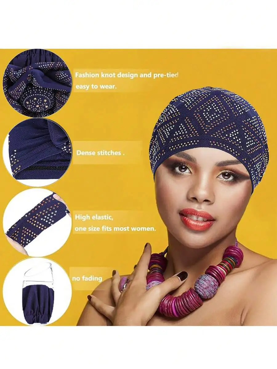 

Womens Crystal Decorated Breathable Headscarf Hat With Knot Design One Size