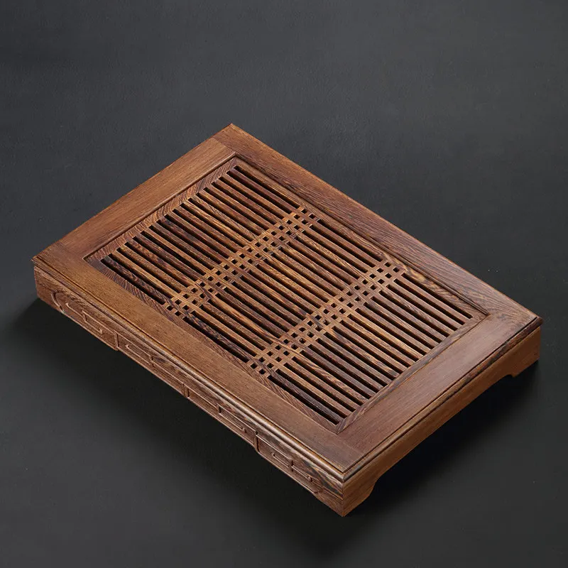 Bandeja de té vintage de madera maciza, grande, con drenaje, rectangular, para el hogar, bandeja imperial antigua rectangular