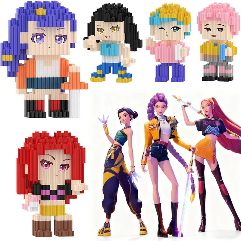 Blocs de construction de chasseurs de démons, personnage HUNTR/X Rumi Mira Zoey modèle 3D, Mini figurine en brique, jouets pour enfants