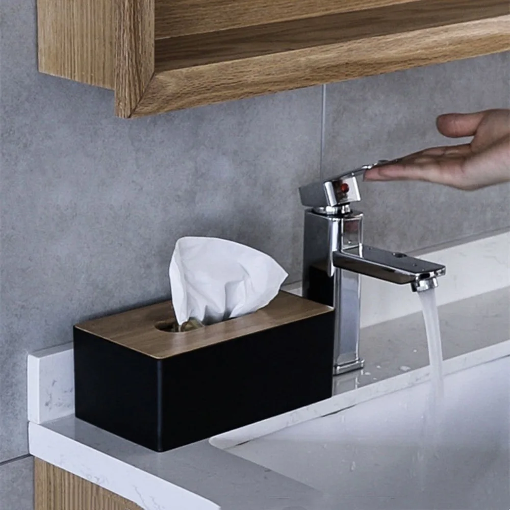 1pc Wood Cover Tissue Box Creative Multi-Functional Table Storage Box Hotel Toilet Paper Storage Box