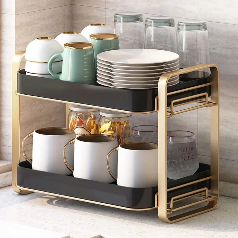 Cup Holder Wine Glasses Holder 2-Tier Cup Drying Rack with Drip Tray Multifunctional Standing Rack Tea Cup Coffee Cup Drain Tray