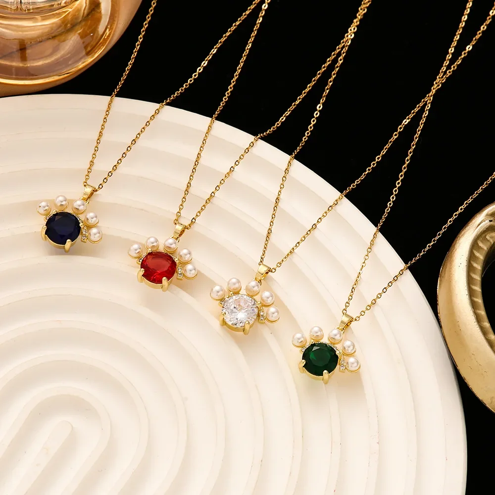 

Retro court style colored zircon necklace, simple and niche design, broken bone chain, light luxury gemstones