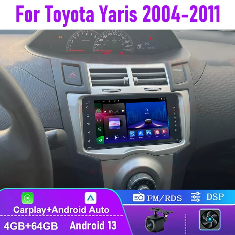 

7" 4+64GB For Toyota Yaris 2004-2011 Car Radio Wireless Carplay Android Auto Head Unit BT GPS WIFI Steering Wheel Control