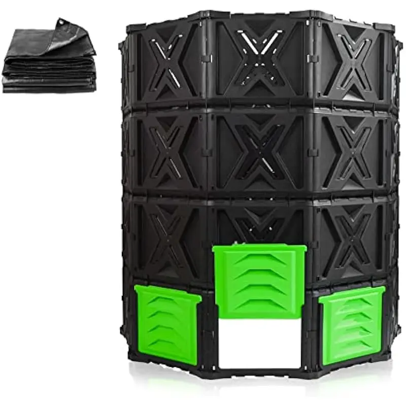 Outdoor Round Compost Bin 720 Liters Green Durable Modified PP Construction Tool Free Assembly Air Ventilation Design Rain Cover