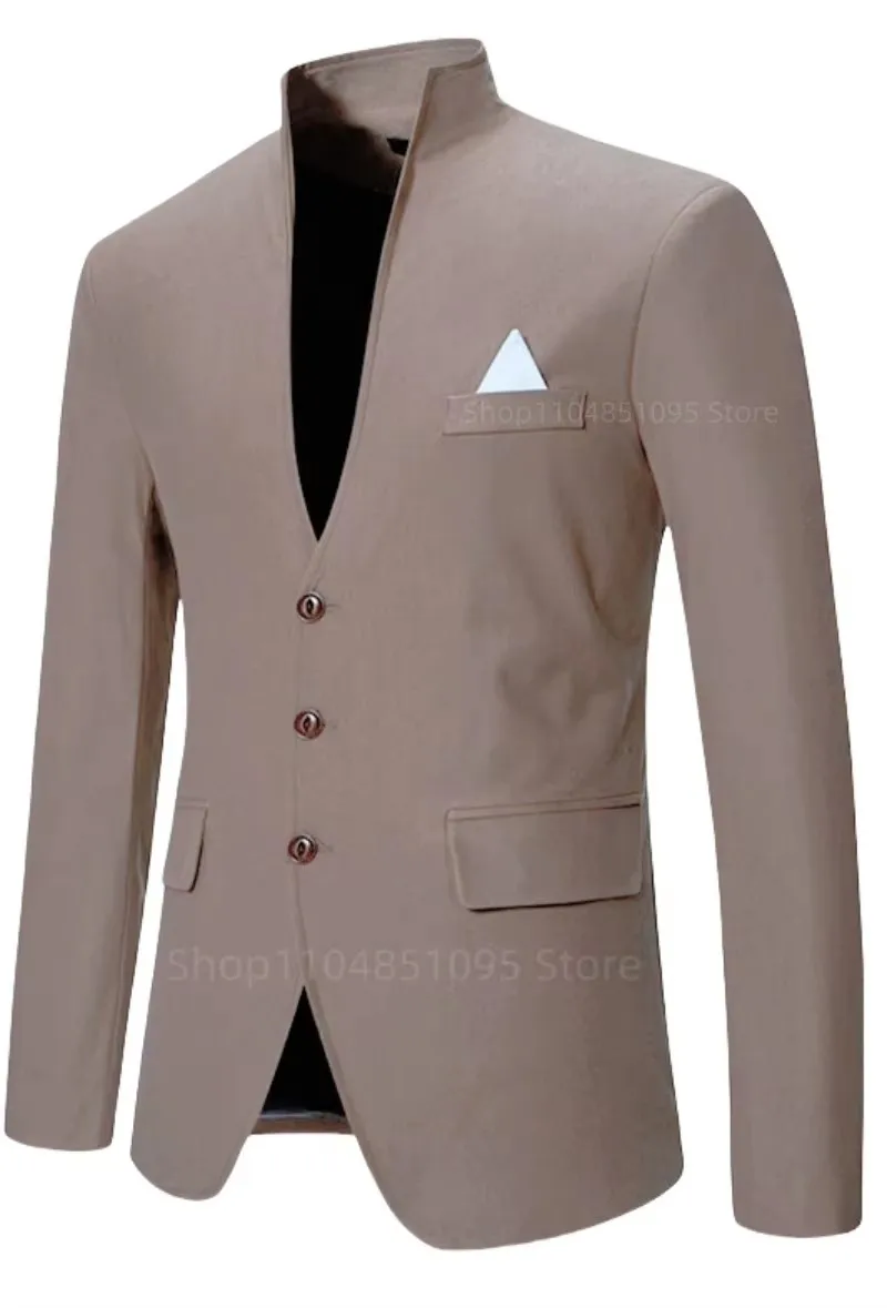 

High Quality Brown Men's Suit Blazer Business Slim Fit Single Buttons Suits Jacket Men Casual Fashion Wedding Groom Tuxedo Coat