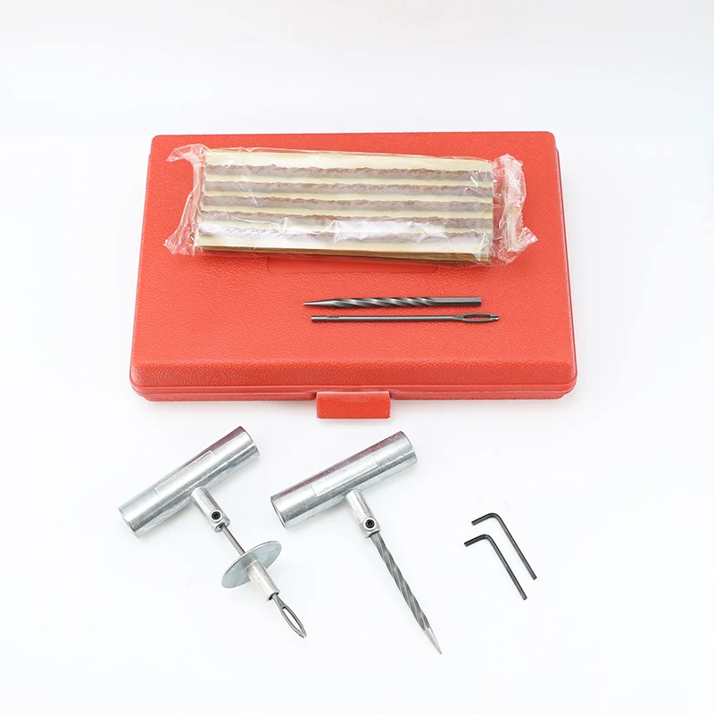 Red Box Tire Repair Tool Kit Split Eye Needle Zinc T-Handle Insert Tool Spiral Cement Tool 6*200mm Tyre Seals Brown Tire Strings