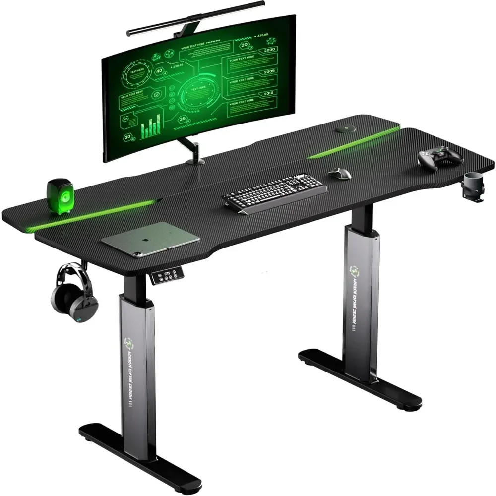 

Gaming Standing Desk, Electric Height Adjustable Desks, 63x28 Inch Desks with Mecha LED Panel, Ergonomic Computer Desk