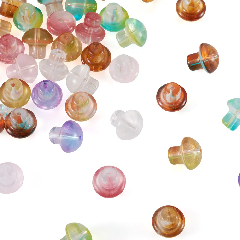 200pcs Transparent Glass Mushroom Beads 13.5x13.5mm for DIY Bracelet Earring Necklace Jewelry Making Crafts Decor Accessories