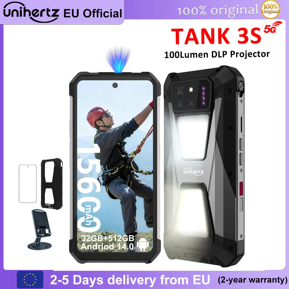 Smartphone Unihertz 8849 Tank 3S 5G avec projecteur, Dimensity 8200, 32 Go + 512 Go, téléphone portable 15600 mAh, 66 W, appareil photo 50 MP, WiFi 6, NFC