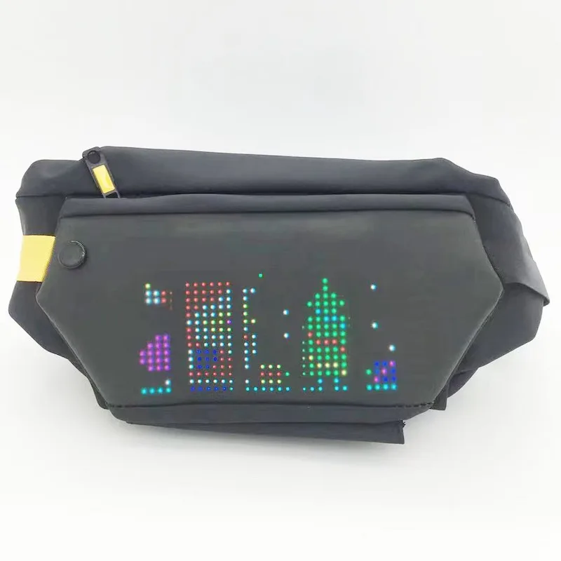 LED Screen Sling Bag Pixel Art Daypack Waterproof Soften PU Material for Advertising Biking Hiking Outdoors Portable Bag