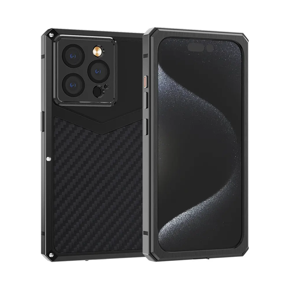 Genuine Real Carbon Fiber Aramid Metal Case for iPhone 15 Pro Max 14 13 Pro Glass Film Cameral Lens Protect Full Cover