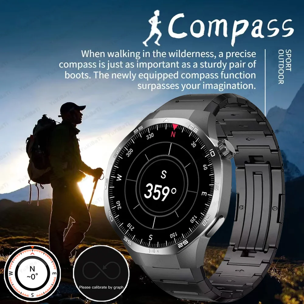 2025 relógio 5 pro relógio inteligente masculino pulseira de titânio 1.53 amoled tela hd bússola bluetooth chamada gps nfc freqüência cardíaca smartwatches