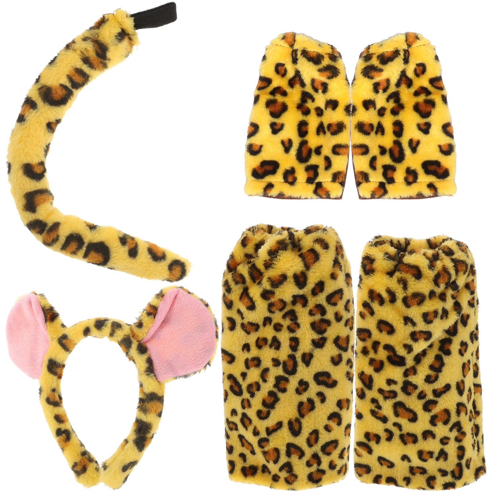 

Cheetah Dress Suit Animal Headband Costume Ear Tail Kids Halloween Party Accessories Soft Fabric Safe Comfortable Portable