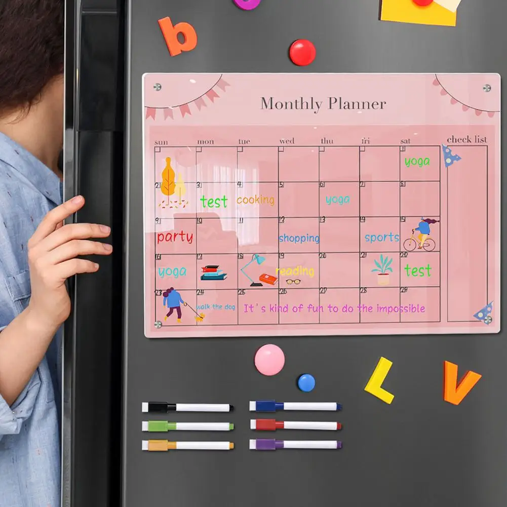 The colorful transparent acrylic weekly planning note message board is erasable and reusable.