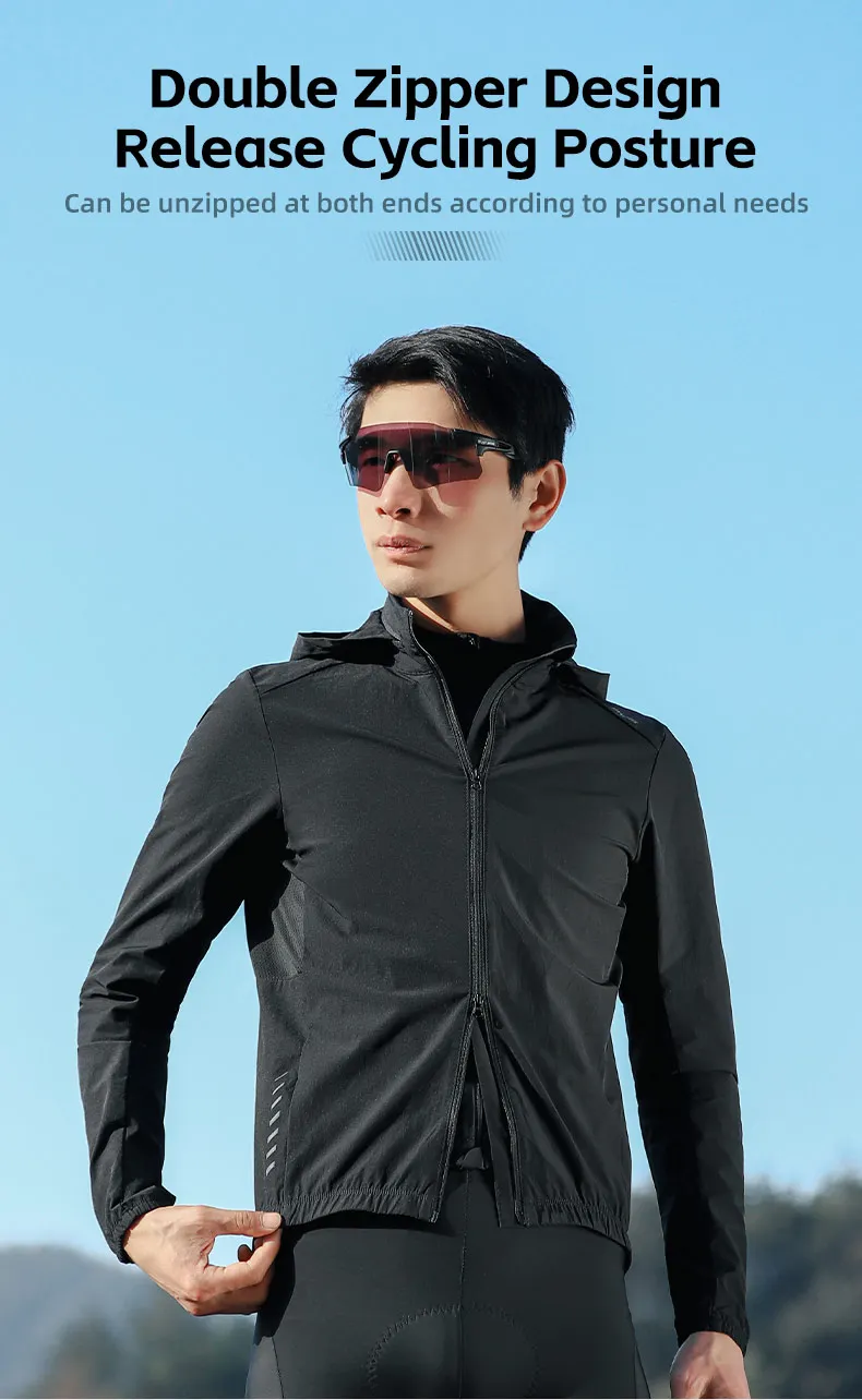 WEST BIKING Herren-Fahrradjacke, leichte, winddichte Fahrradjacke, atmungsaktive Frühlings- und Herbstjacke, Windbreaker mit Kapuze, Sportbekleidung. – Detail 11