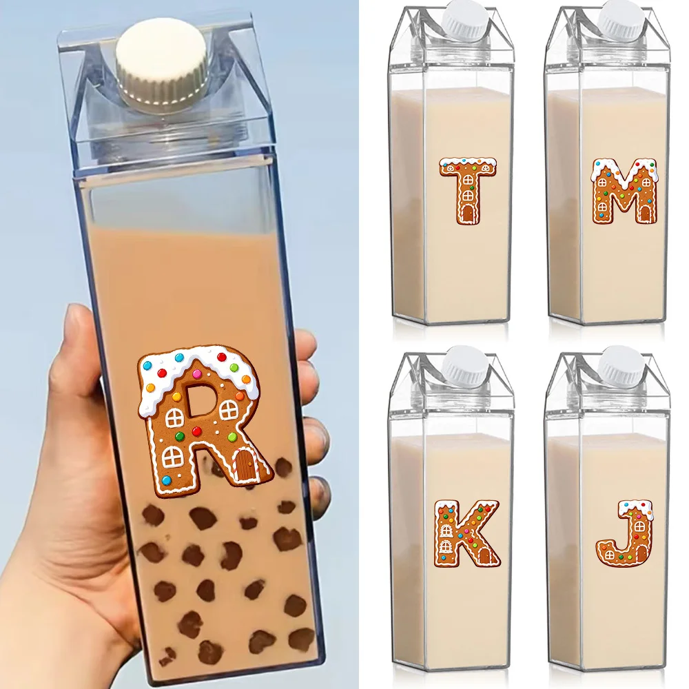 

500ml Large Capacity Portable Water Bottles Juice Milk Plastic Cup Dustproof Durable Container Box Sport Cup Gingerbread Pattern