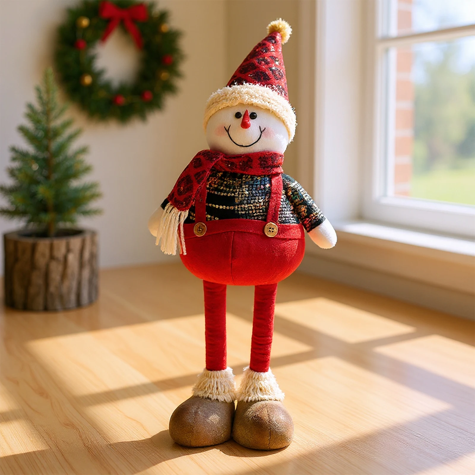 تمثال زينة عيد الميلاد مع أرجل زنبركية قابلة للسحب دمية عيد الميلاد الدائمة ديكور دمية عيد الميلاد ديكور العطلة