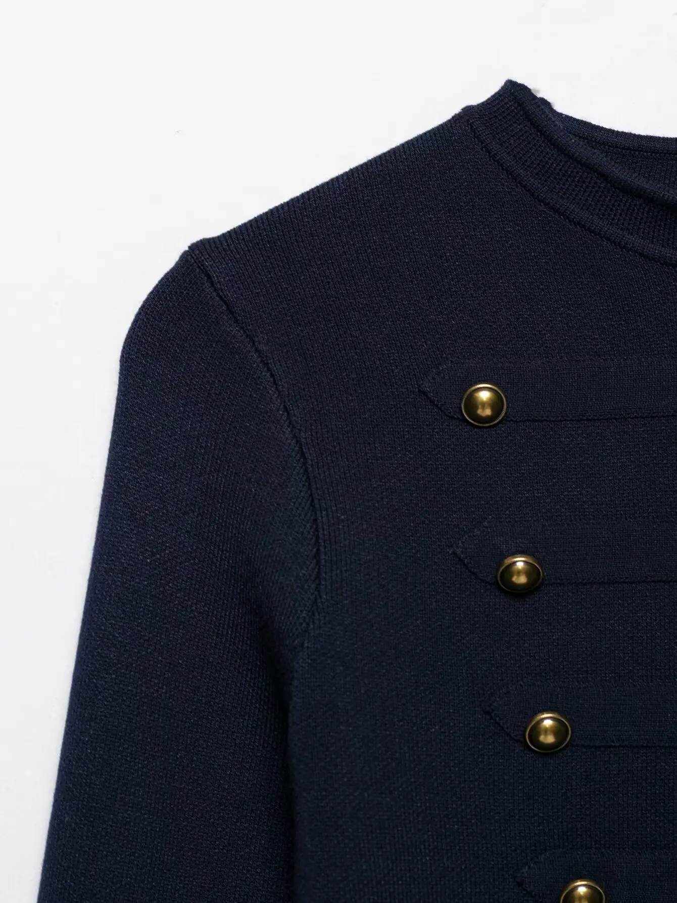 HH Elegante Damen-Strickjacke im Militärstil mit Goldknöpfen, Kurze Strickjacke für Frühling und Herbst, Business-Casual Büro-Abschlussfeier-Oberbekleidung – Detail 4
