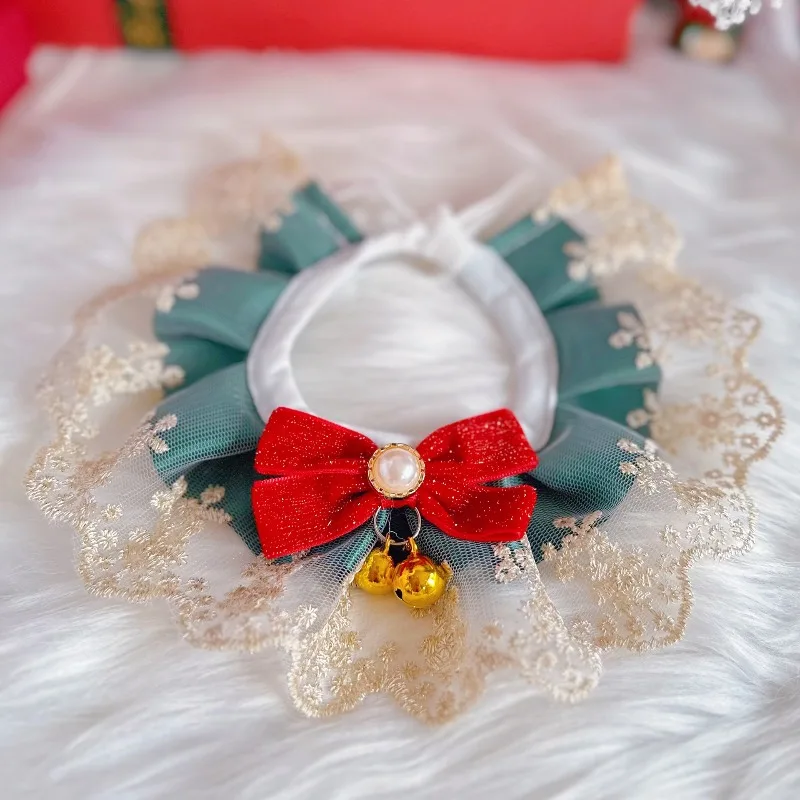 Weihnachtliche Haustierhalsbänder Katzen- und Hundehalsbänder Weihnachtsdekorationen Haustier-Spitzengestrickte Halsketten Wollschal Neujahrsgeschenk Katzen- und Welpen-Accessoires – Detail 6