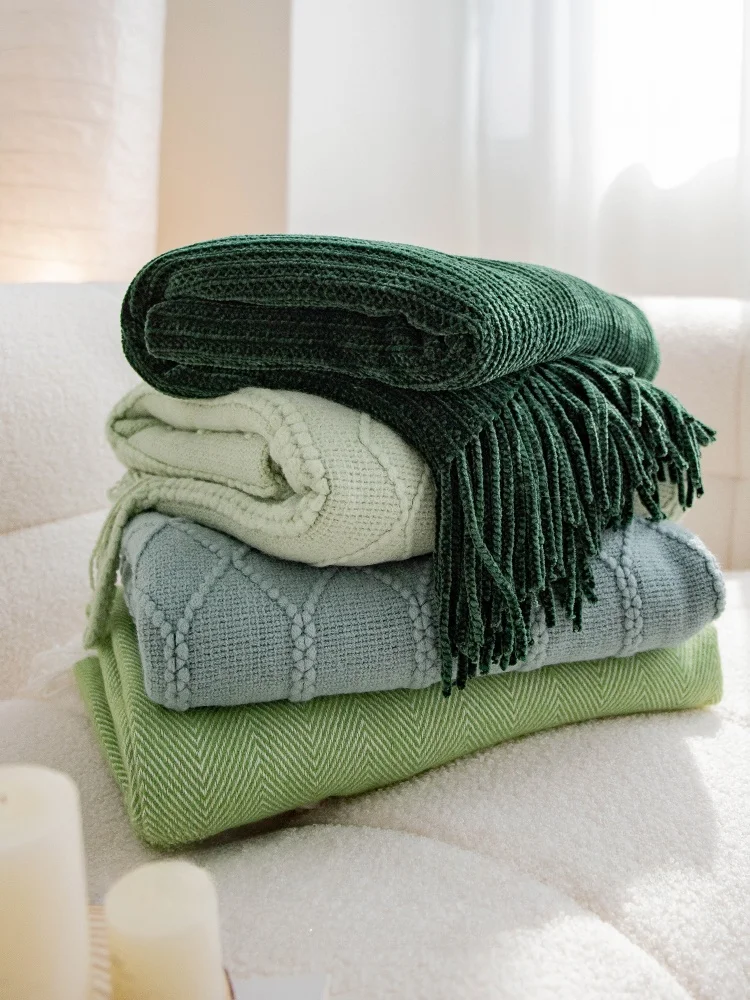 

Скандинавский однотонный вязаный плед для дивана, универсальное одеяло для офиса и сна, шерстяное полотенце-плед, согревающее, многофункциональное использование