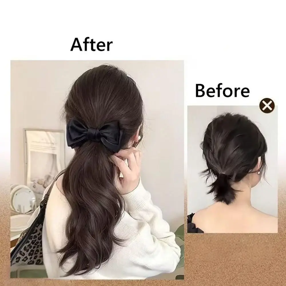 Лунная пряжа с бантом, парик с хвостиком, зажим для когтей, элегантный парик для наращивания волос, парик с хвостиком, длинный волнистый парик с низким хвостом