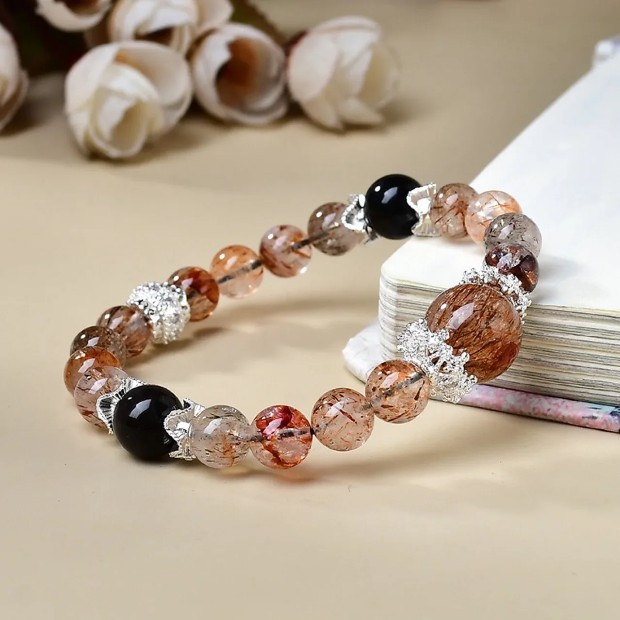 

Natural Black Crystal Super Seven Silver Obsidian Bracelet Women's Light Luxury Fashion Lucky Bracelet