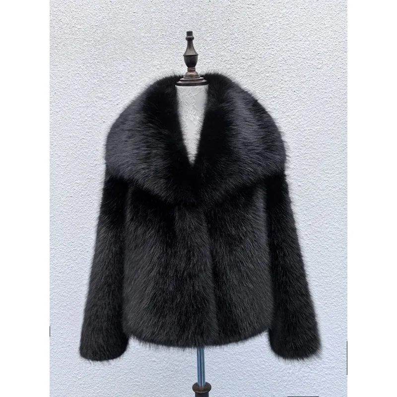 Women's Models Fall Winter Coat Faux Fur Flip Collar Plush Thickened Warm Big Yards High Collar New Leisure Soft Niche Versatile