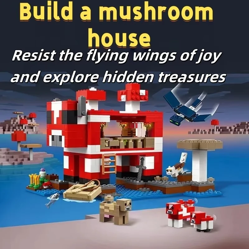 

DIY500 частиц Moc Mushroom House Building Model My Mini World Game Series Набор строительных блоков, детская игрушка в подарок