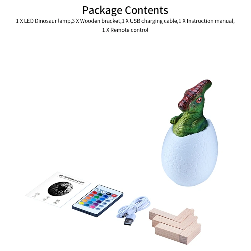 3D ночник Parasaurolophus Egg Настольная лампа 16-цветный сенсорный пульт дистанционного управления Мультяшные настольные лампы для детского домашнего декора Простота в использовании