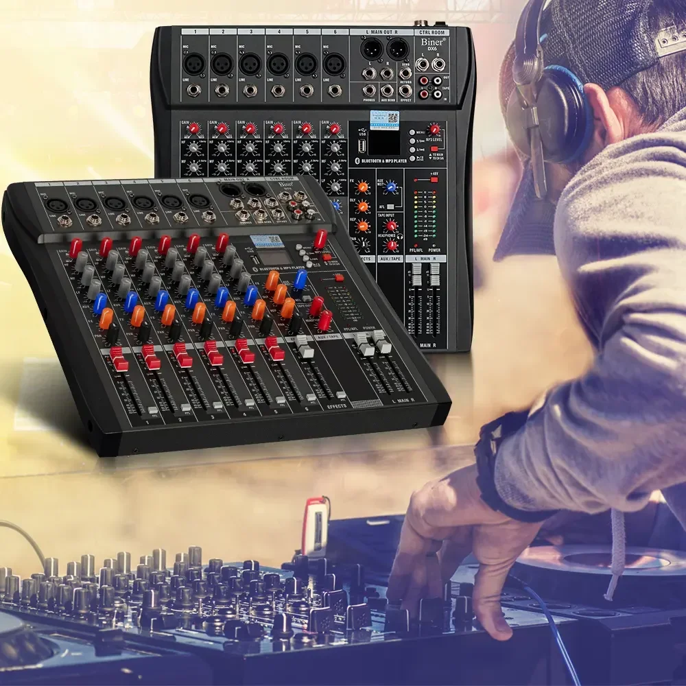 Depusheng DX6  Profesional 6 channel Mixing Console 48V USB Audio Mixer With Phantom Power