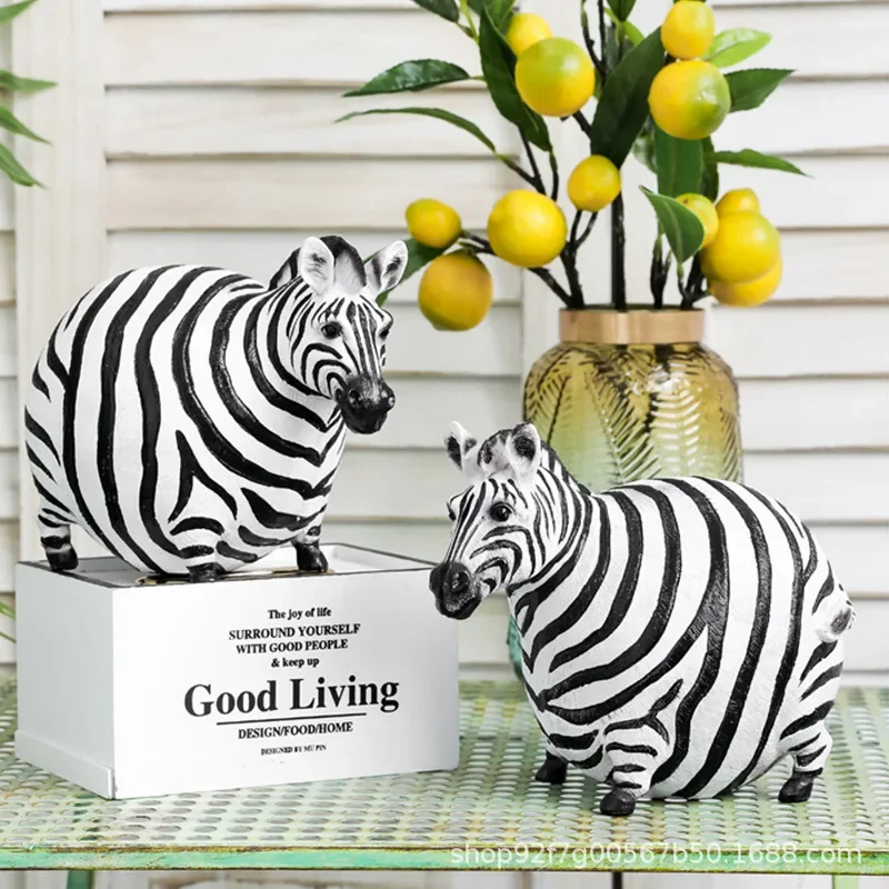 Nordic Creative Resin Cute Fat Zebra Figurine Animal Figurine Sculpture Ornaments Desktop Crafts Art Decoration Statue