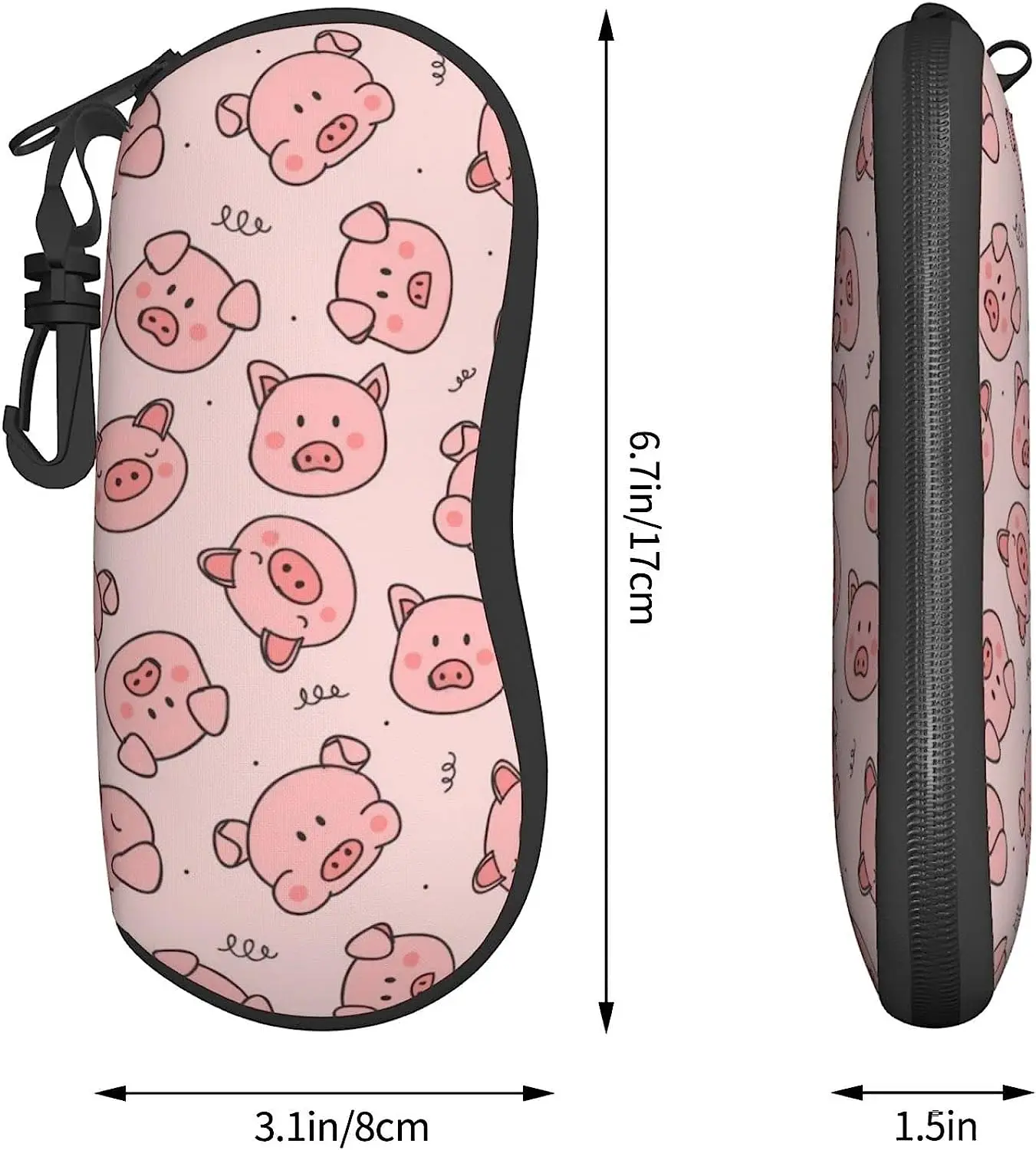 Pink Pig Soft Sunglasses Case for Men Women, Ultra Light Neoprene Zipper Eyeglass Portable Glasses Case with Belt Clip