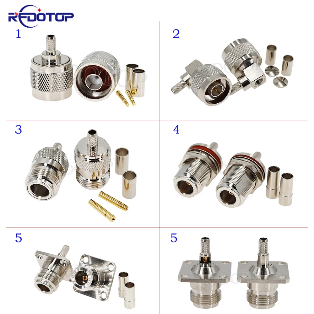 1Pcs L16 N Type Male Female 50-3 RF Coax Connector Crimp for RG58 RG142 RG223 RG400 LMR195 LMR200 Cable High-Quality50 Ohm