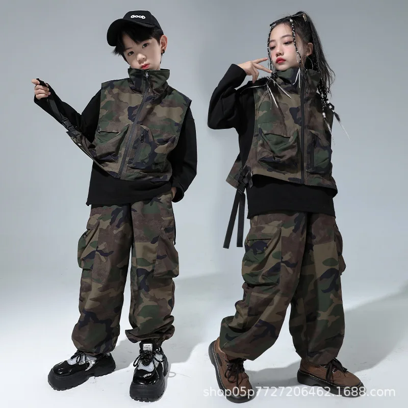 Street dance children's trendy clothing, boys hip-hop performance clothing, girls loose and handsome, trendy and cool camouflage