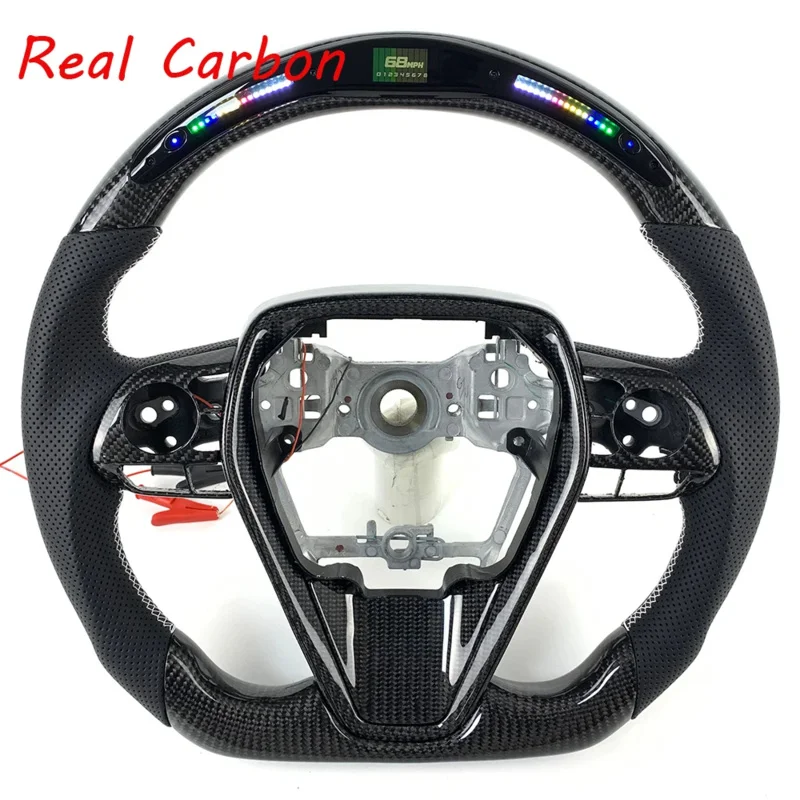 

For Toyota Camry/Avalon/RAV4 (2018-2024) Custom Red Perforated Leather & Carbon Fiber Steering Wheel (Interior Accessory)