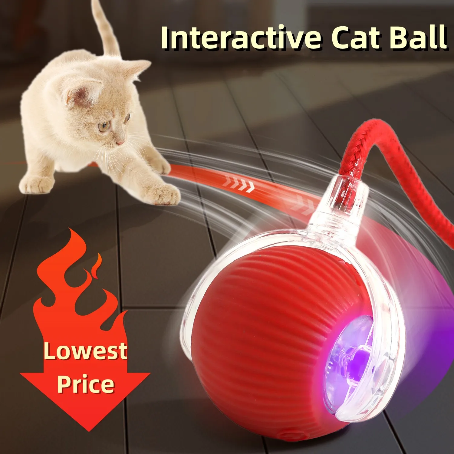 Cat Teaser Interactive Ball Toys Automatic Rolling Ball Faux Tail USB Rechargeable Smart Pet Toy Dog Cat Training Imitate Mouse