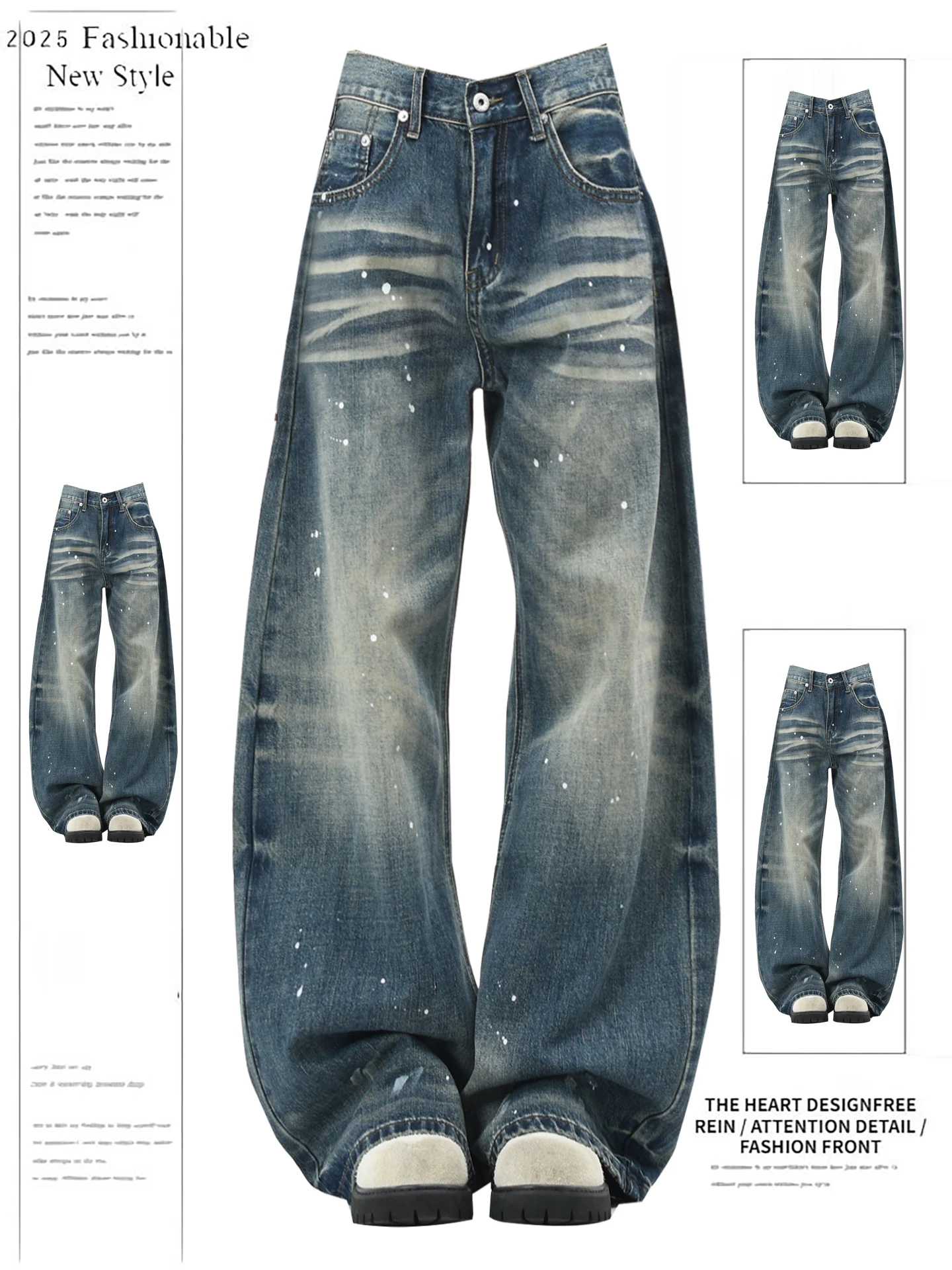 Amerikanische Sle Retro Taille Färben Jeans frauen Herbst Winter Lose Dünne Breite Bein Hosen Hohe Taille Denim Skinnies