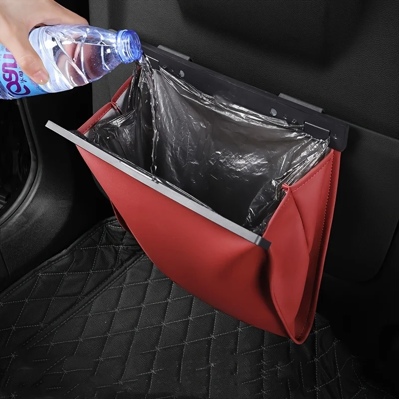1Pc Garbage Bag Leather Leak-proof Magnetic Adsorption Storage Bag Space Saving Storage Pocket Seat Hanging Trash Can