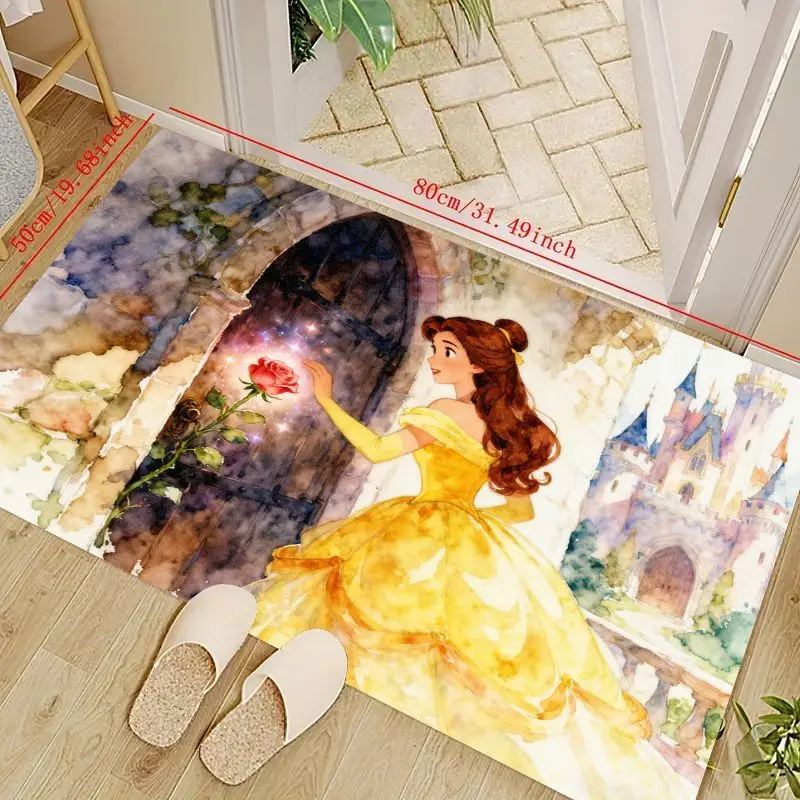 

1 шт., акварельный напольный коврик Disney Princess Belle Beauty and the Beast Enchanted Rose, коврик для декора Fairy Tale Castle, мягкий не-S