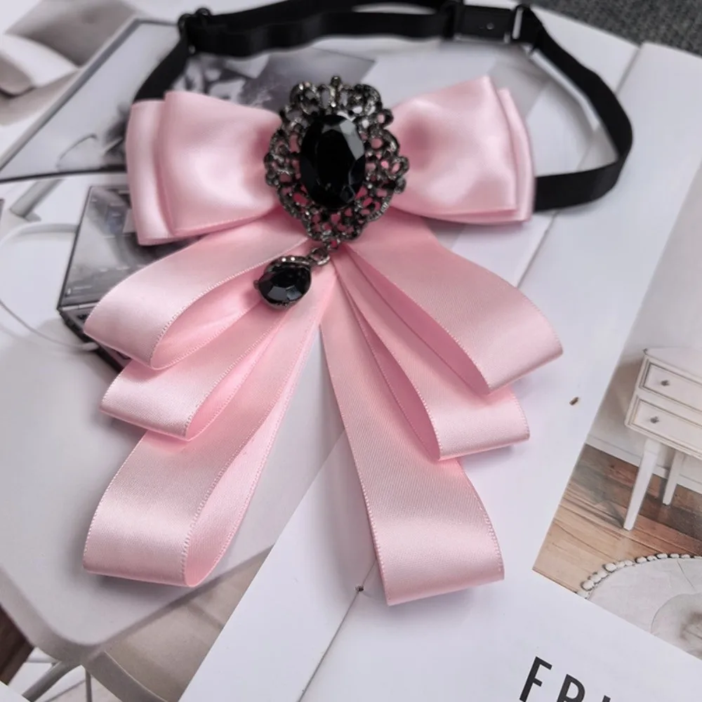 

Brooch Accessories Polyester Bowtie Crystal Diamond Bow Tie Fabric Corsage Pin British Style