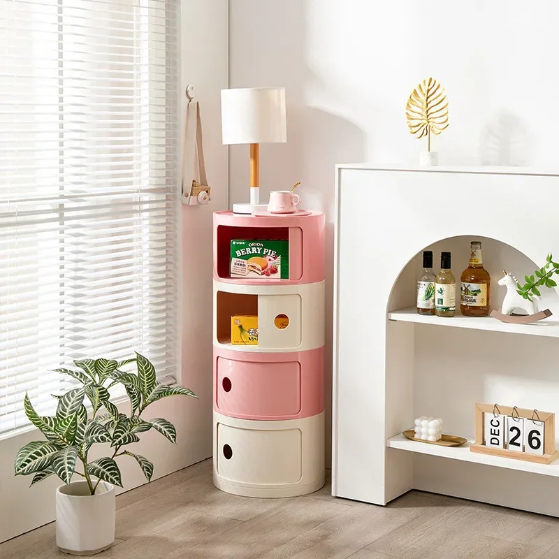 Home Color Matching Ins Style Round Storage Bedside Table Small Apartment Creative Storage Side Cabinet Nordic Bedroom Cabinet