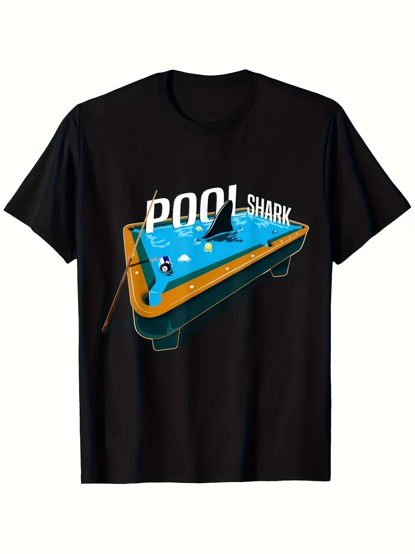 Men's Humorous POO SHARK Billiards Graphic TShirt Lightweight Short Sleeve Top Black Casual Funny Design Regular Fit for YearRound Comfort Washable in Machine Classic Vintage Style RoundRetro Casual Short-sleeved T-shirt with a Round Neck and Printed