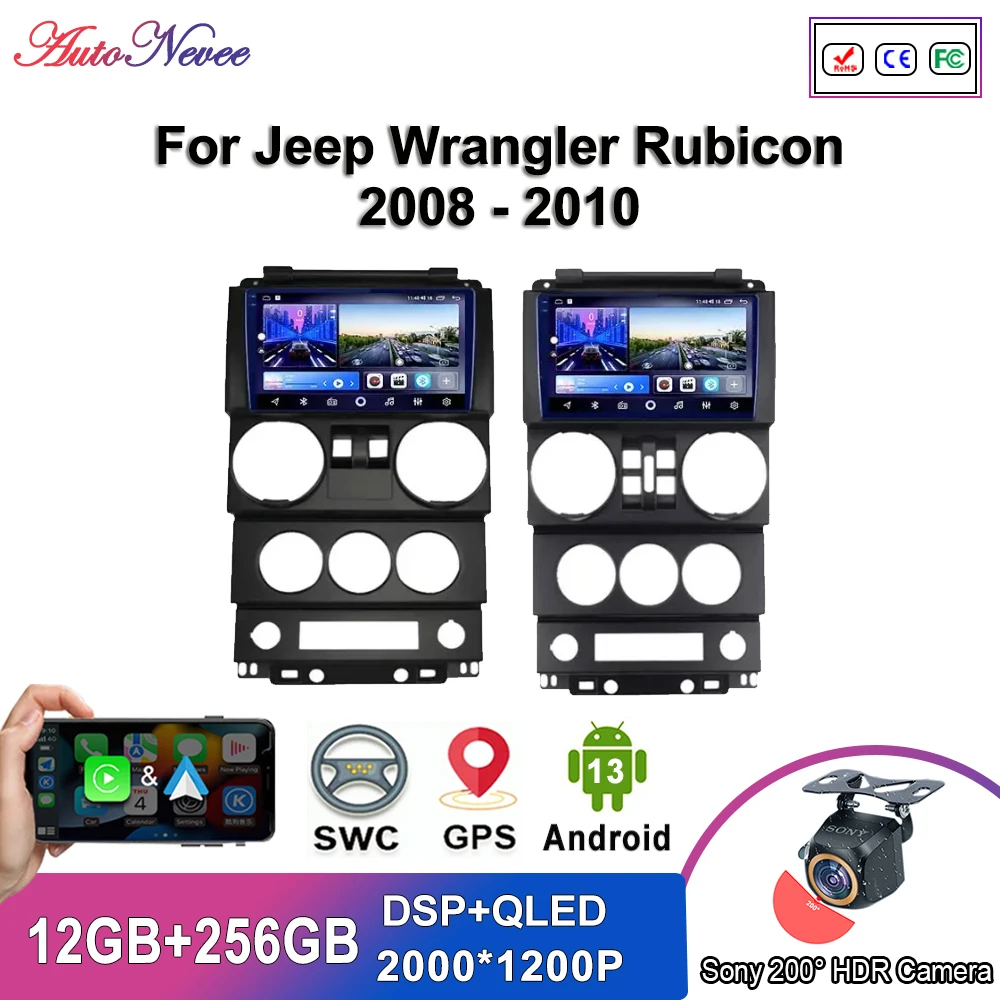 แอนดรอยด์13วิทยุสำหรับรถจี๊ป Rubicon 2008 2009 2010เครื่องเล่นมัลติมีเดียในรถยนต์ระบบแอนดรอยด์สเตอริโอเฮดยูนิต GPS นำทาง5G WIFI