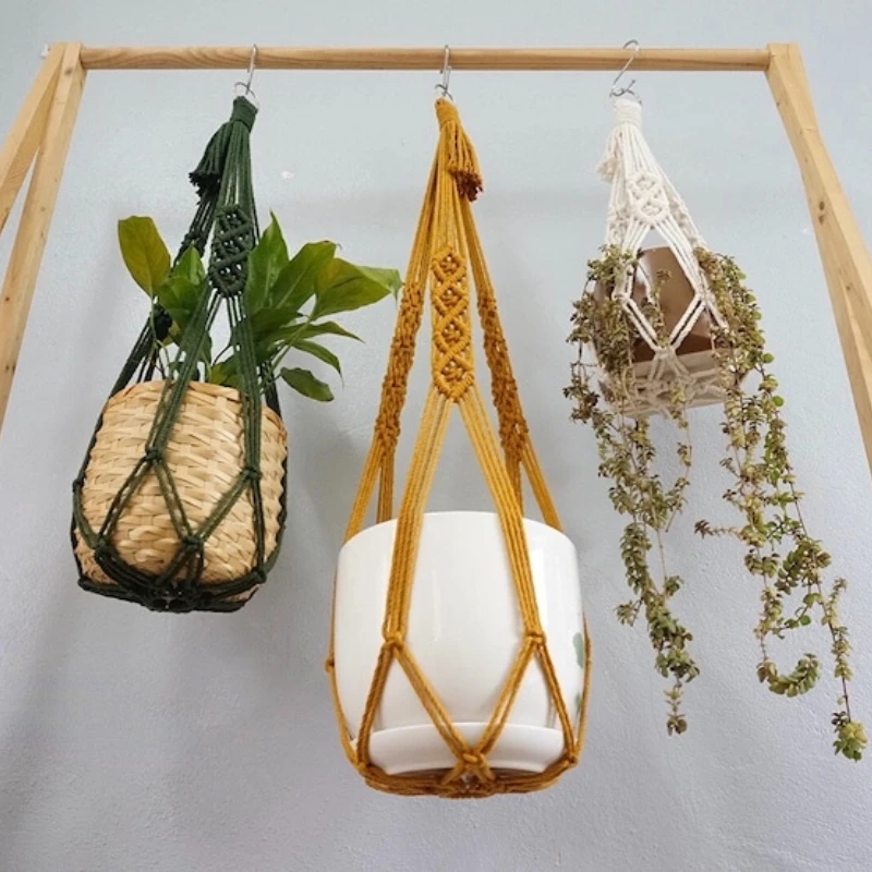 Porte-plante en macramé fait à la main, cintre de pot de fleur en coton, divers styles, conflicBasket pour décoration murale, décor de jardin de cour