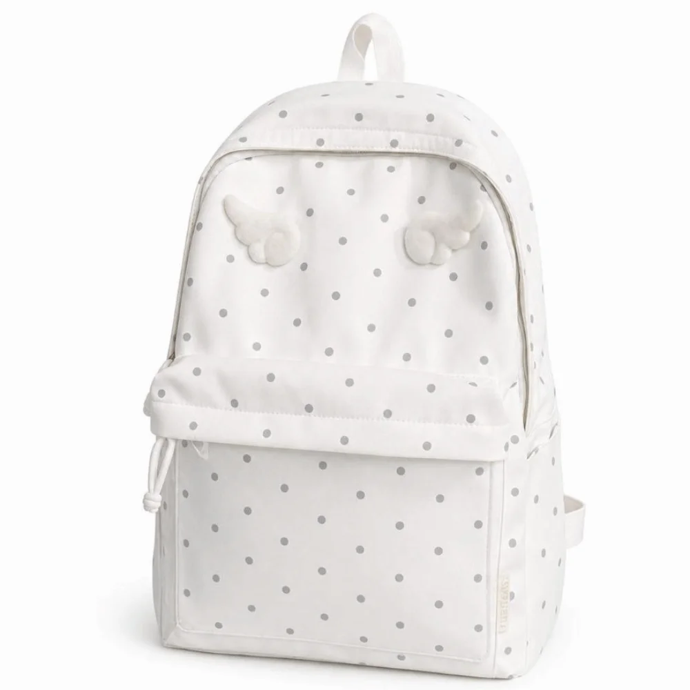 2 Sizes Polka Dot Backpack Polka Dot Pattern Transparent Pocket School Daypack Large Capacity Angel Wings Backpack for Girls