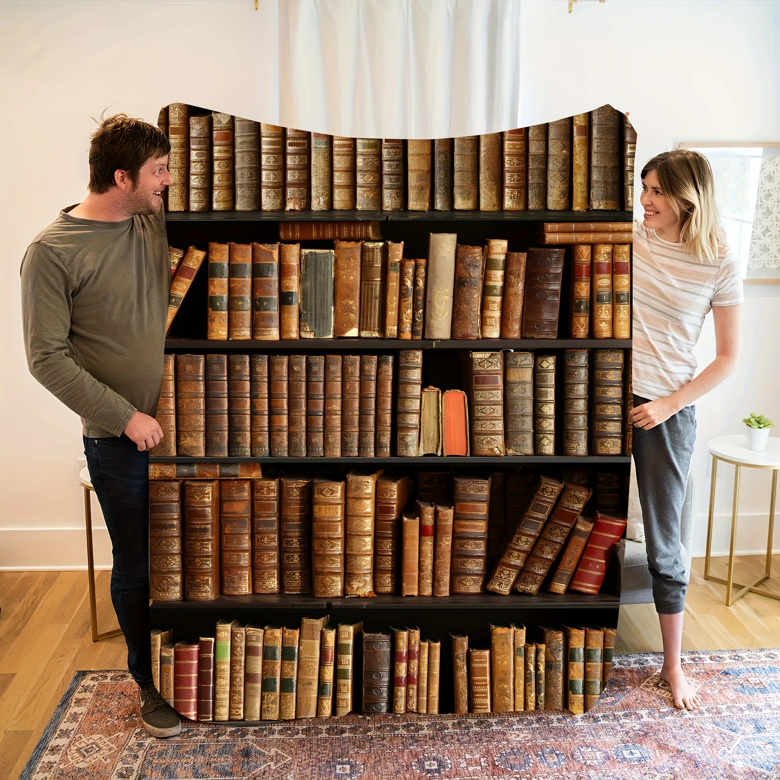 Vintage Book Lovers Flannel Fleece Throw Blanket - Antique Books Design, Digital Print, Machine Washable, Polyester Cover