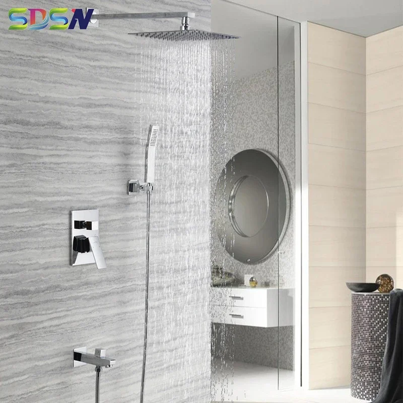 

Concealed Shower Set SDSN Ceiling Bathroom Shower System Copper Bathtub Mixer Faucets Rainfall Shower Head Chrome Shower Sets